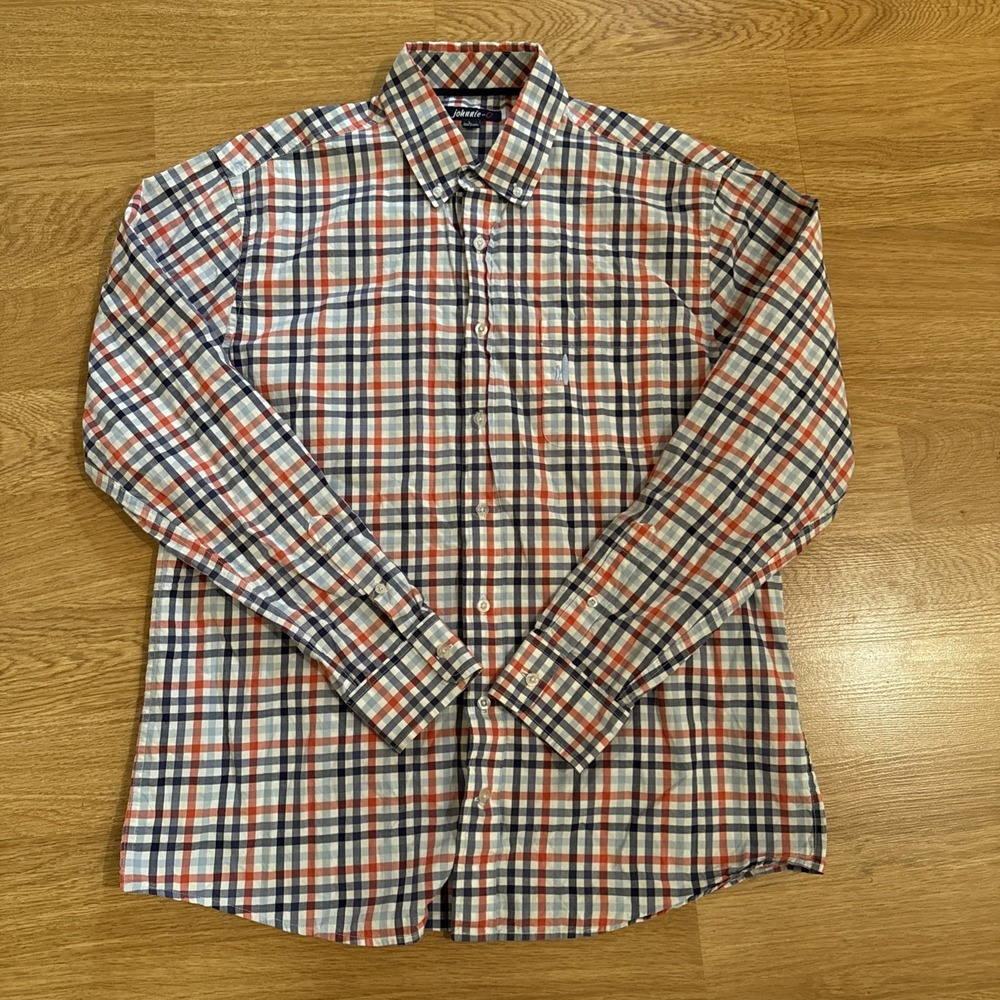 Johnnie-O Dress Shirt Mens Large Multicolor Plaid Long Sleeve Button Down Preppy